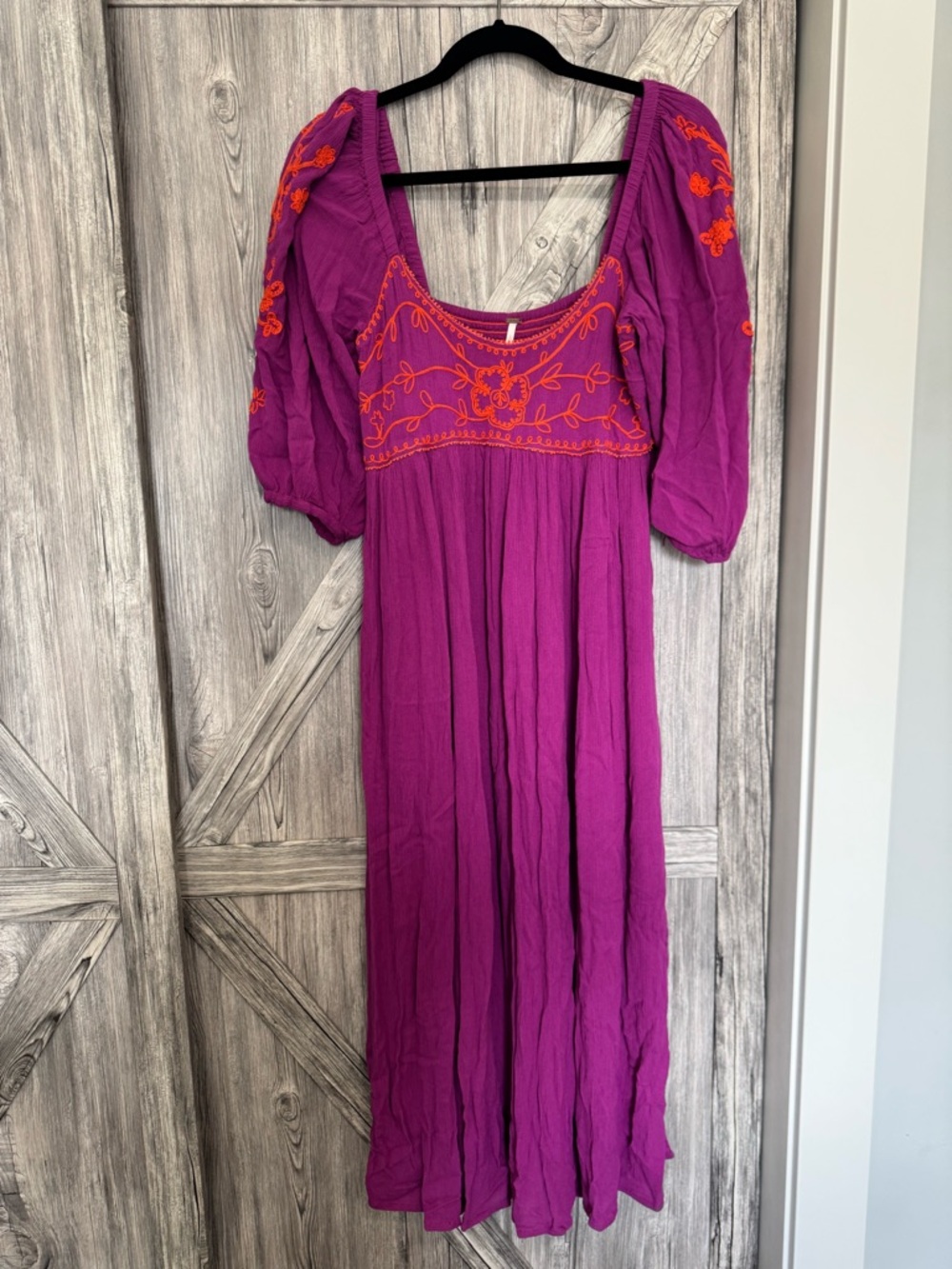 Free People Magenta Maxi Dress with Orange Embroidery